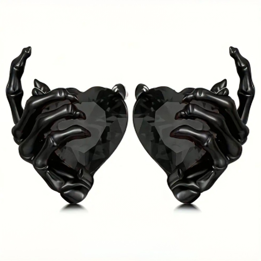 NEW Stud Earrings Hand Over Black Heart Gothic / Horror / Halloween